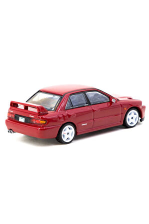 Tarmac Works 1/64 Mitsubishi Lancer GSR Evolution II Red with Tarmac Cards Kız Erkek Çocuk Oyuncak E
