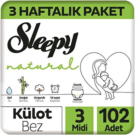 Sleepy Natural 3 Haftalık Paket Külot Bez 3 Numara Midi 102'li