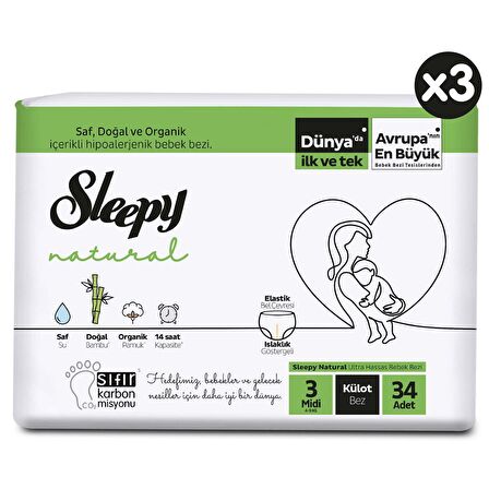 Sleepy Natural 3 Haftalık Paket Külot Bez 3 Numara Midi 102'li