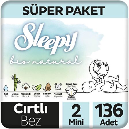 Sleepy Bio Natural Süper Paket Bebek Bezi 2 Numara Mini 136'lı