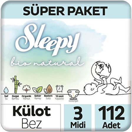 Sleepy Bio Natural 3 Numara Midi 112'li Külot Bez