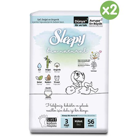 Sleepy Bio Natural 3 Numara Midi 112'li Külot Bez