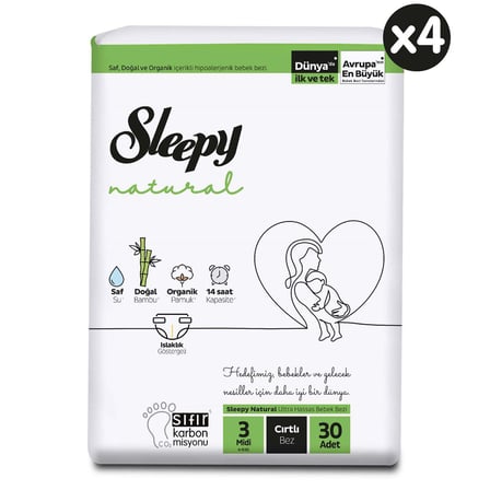 Sleepy Natural Aylık Paket Bebek Bezi 3 Numara Midi 120'li