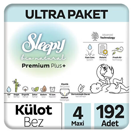 Sleepy Bio Natural Premium Plus Ultra Paket Külot Bez 4 Numara Maxi 192 Adet