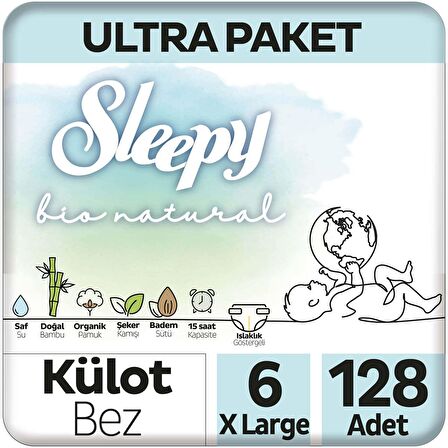 Sleepy Bio Natural 6 Numara X Large 128'li Külot Bez