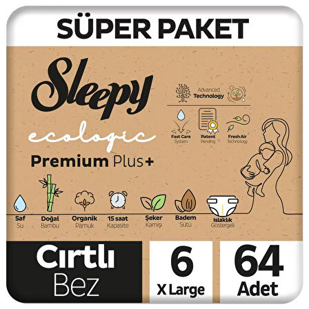 Sleepy Ecologic Premium Plus Süper Paket Bebek Bezi 6 Numara Xlarge 64 Adet