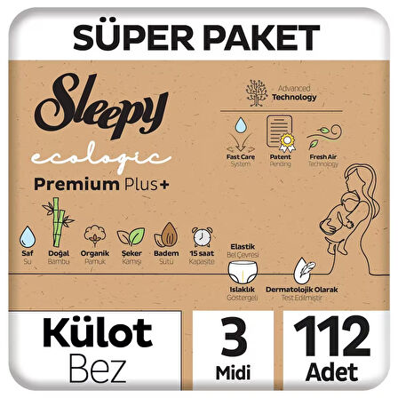 Sleepy Ecologic Premium Plus Süper Paket Külot Bez 3 Numara Midi 112 Adet