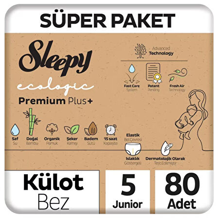 Sleepy Ecologic Premium Plus Süper Paket Külot Bez 5 Numara Junior 80 Adet