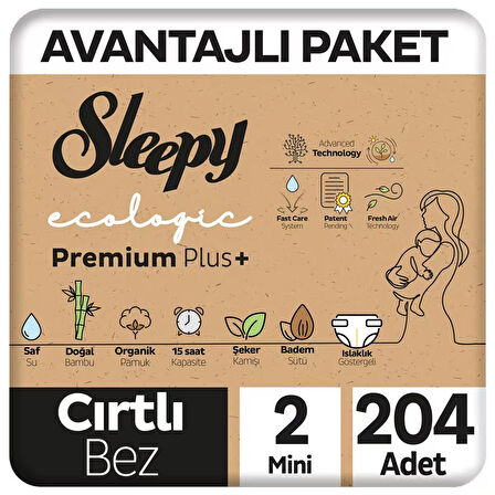 Sleepy Ecologic Premium Plus Avantajlı Paket Bebek Bezi 2 Numara Mini 204 Adet