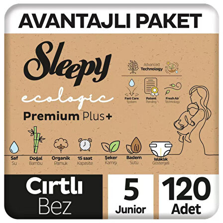 Sleepy Ecologic Premium Plus Avantajlı Paket Bebek Bezi 5 Numara Junior 120 Adet