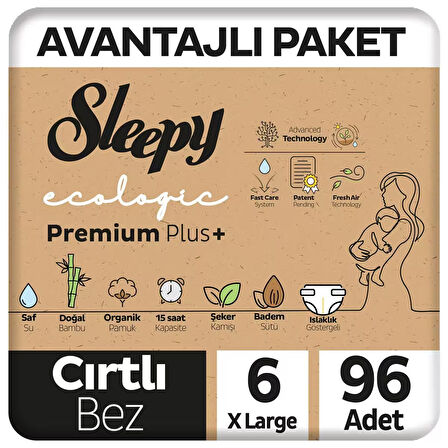 Sleepy Ecologic Premium Plus Avantajlı Paket Bebek Bezi 6 Numara Xlarge 96 Adet