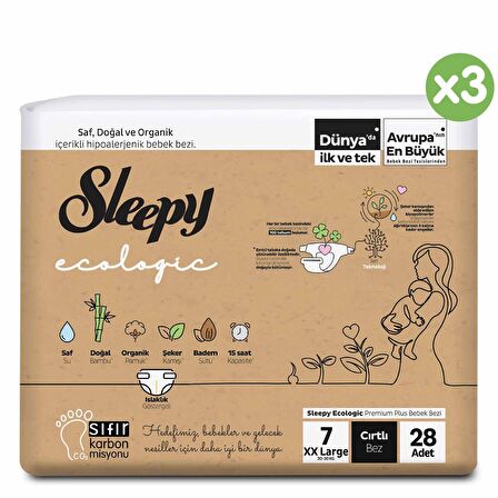 Sleepy Ecologic Premium Plus Avantajlı Paket Bebek Bezi 7 Numara Xxlarge 84 Adet