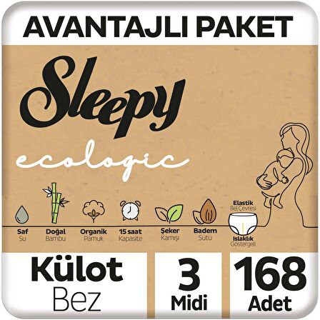 Sleepy Ecologic Avantajlı Paket Külot Bez 3 Numara Midi 168'li