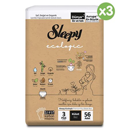Sleepy Ecologic Avantajlı Paket Külot Bez 3 Numara Midi 168'li