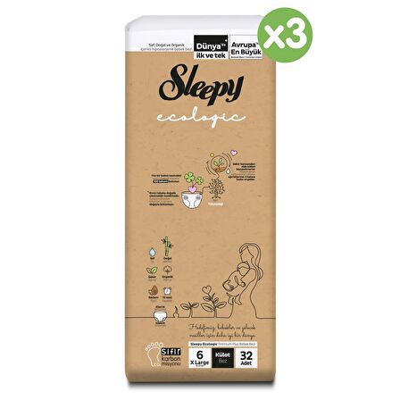 Sleepy Ecologic Avantajlı Paket Külot Bez 6 Numara Xlarge 96'lı