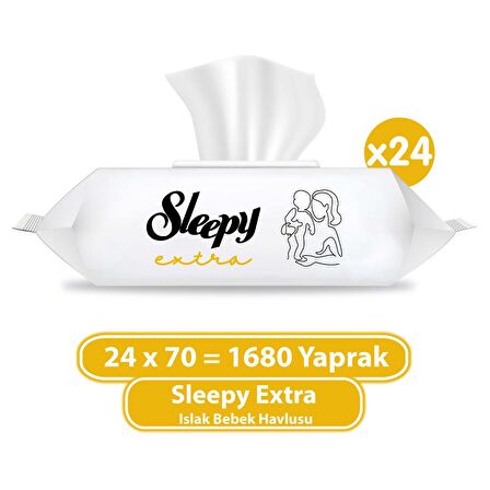 Sleepy Extra Alkolsüz-Parfümsüz 24 x 70 Yaprak 24 Paket Islak Mendil