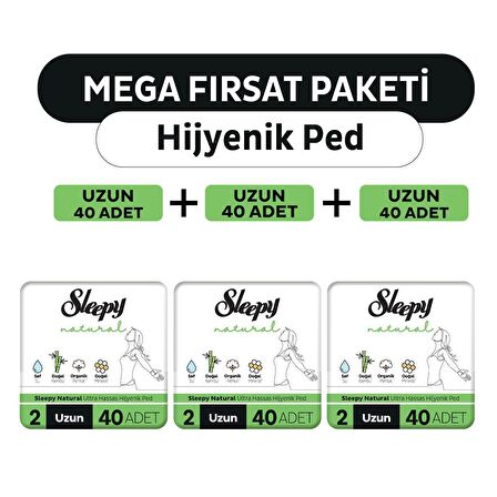 Sleepy Natural Ultra Hassas Hijyenik Ped Mega Fırsat Paketi Uzun 120 Adet