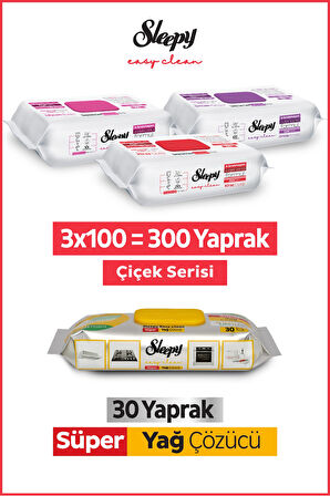 Sleepy Easy Clean Çiçek Serisi&Süper Yağ Çözücü Yüzey Temizlik Havlusu&Mendili(3x100+30)