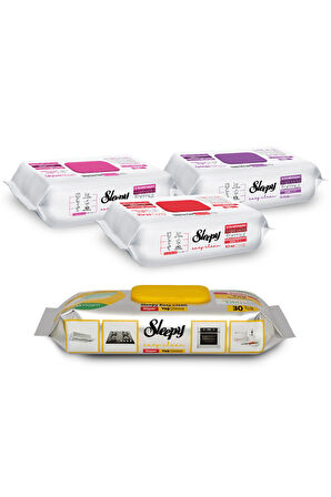 Sleepy Easy Clean Çiçek Serisi&Süper Yağ Çözücü Yüzey Temizlik Havlusu&Mendili(3x100+30)
