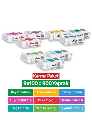 Sleepy Easy Clean Premium + Çiçek Serisi + Doğa Serisi Yüzey Temizlik Havlusu Mendili 9x100 Karma Paket