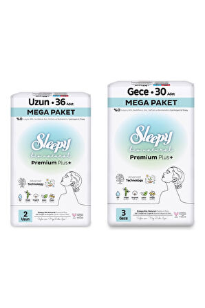 Sleepy Bio Natural Premium Plus Hijyenik Ped Mega Paket Uzun 36 Adet+Gece 30 Adet+Cüzdan Hediyeli