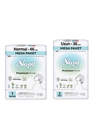 Sleepy Bio Natural Premium Plus Hijyenik Ped Mega Paket Normal 46 Adet+Uzun 36 Adet+Cüzdan Hediyeli