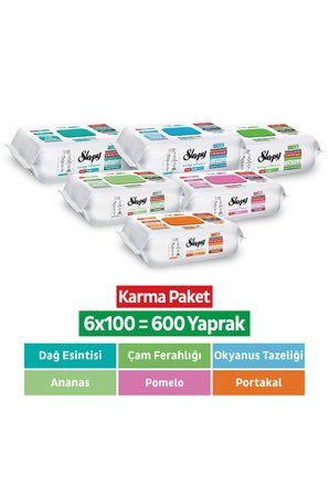 Sleepy Easy Clean Yüzey Temizlik Havlusu Mendili Doğa + Meyve Serisi 6X100 Karma Paket