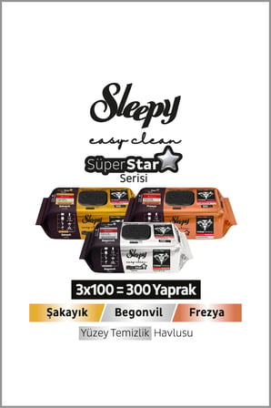 Sleepy Easy Clean SüperStar Yüzey Temizlik Havlusu Mendili Begonvil+Frezya+Şakayık 3x100(300 Yaprak)