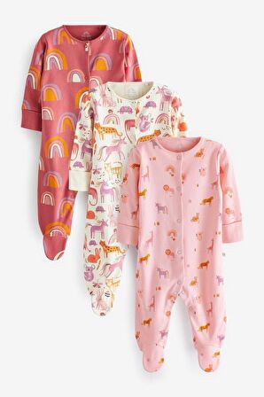 % 100 Pamuklu Pink Unicorn 3’lü Tulum Set