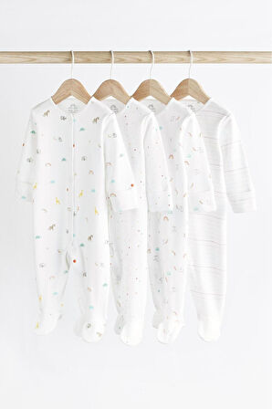 Next Baby % 100 Pamuk 4'lü Baskılı Uzun Kollu Uyku Tulumu