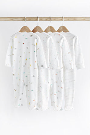 Next Baby % 100 Pamuk 4'lü Baskılı Uzun Kollu Uyku Tulumu