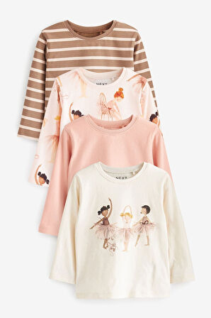 Next Baby Pamuklu Krem Balerin Desenli Uzun Kollu Taytlı 4’lü Alt Üst Takım