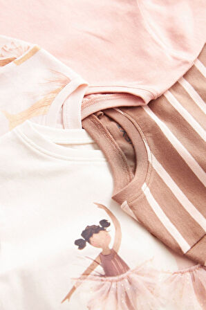 Next Baby Pamuklu Krem Balerin Desenli Uzun Kollu Taytlı 4’lü Alt Üst Takım