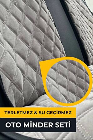 Su Geçirmez & Terletmez Sırtlı Oto Koltuk Minder Seti-Koltuk Koruma Kılıfı (3'Lü Set)-Gri