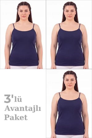 Özel Seri İç Çamaşırı Hafif Pamuklu Kadın Büyük Beden İp Askılı Atlet 3'lü Paket