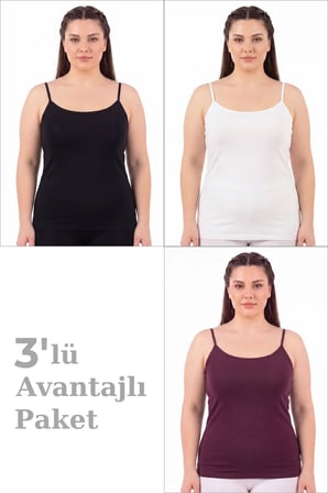 Özel Üretim Kadın Büyük Beden İp Askılı Atlet 3'lü Paket Hediyelik Ev Giyimi Gardırop