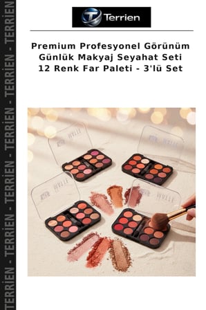 Premium Profesyonel Görünüm Günlük Makyaj Seyahat Seti 12 Renk Far Paleti - 3'lü Set