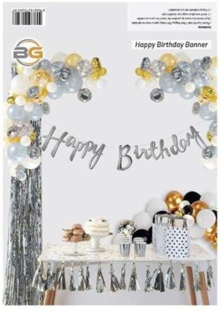 Premium KALİGRAFİ HAPPY BRİTHDAY GÜMÜŞ BANNER Sürpriz Duvar Dekoru Parti