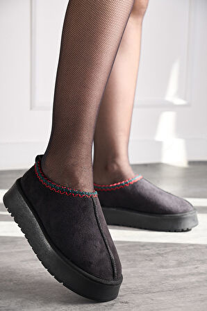 Günlük Kadın Bot Desenli Yüksek KalınTaban İçi Kürklü Süet Kısa Bootie Hafif  U50