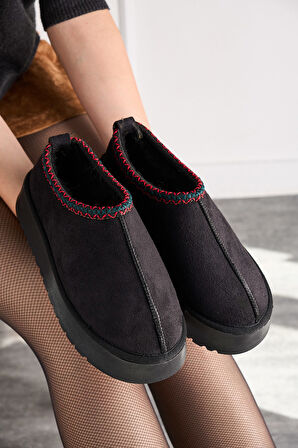 Günlük Kadın Bot Desenli Yüksek KalınTaban İçi Kürklü Süet Kısa Bootie Hafif  U50