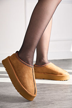 Günlük Kadın Bot Desenli Yüksek KalınTaban İçi Kürklü Süet Kısa Bootie Hafif  U50