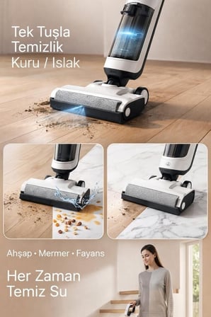 Delux Serisi Şarjlı Islak Kuru Dikey Süpürge FW1000 Hızlı Akıllı