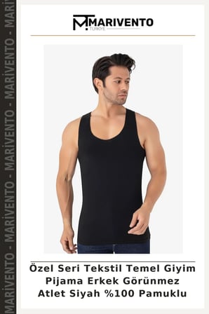 Özel Seri Tekstil Temel Giyim Pijama Erkek Görünmez Atlet Siyah %100 Pamuklu