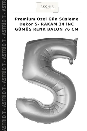 Premium Özel Gün Süsleme Dekor 5- RAKAM 34 İNC GÜMÜŞ RENK BALON 76 CM