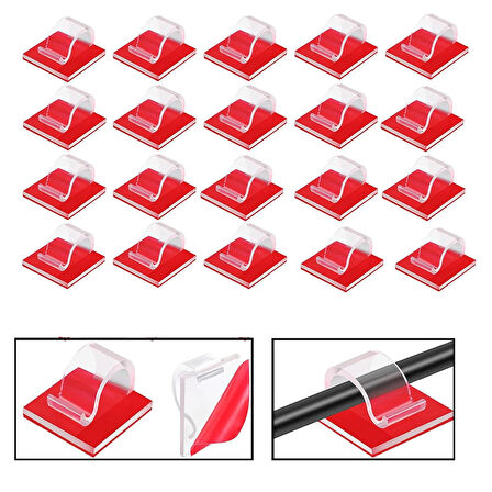 Microcase Kendinden Yapışkanlı Kablo Sabitleyici Düzenleyici Çok Amaçlı Kablo Toparlayıcı Klips - AL4553 20 Adet Şeffaf