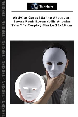 Aktivite Gereci Sahne Aksesuarı Beyaz Renk Boyanabilir Anonim Tam Yüz Cosplay Maske 24x18 cm