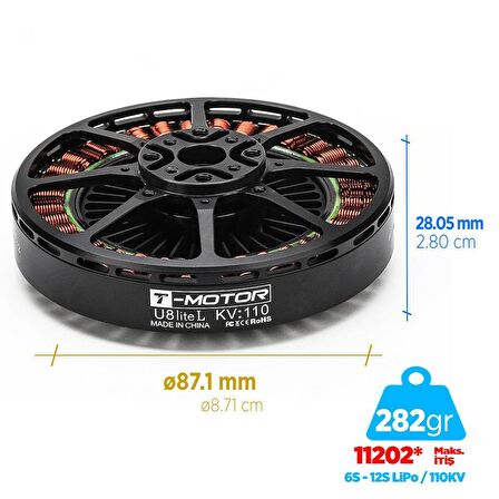 T-Motor U Power Type U8 Lite L 110KV Brushless Fırçasız Brushless Fırçasız UAV Motor Multikopter Multi-rotor Quadcopter Hexacopter Drone Motoru