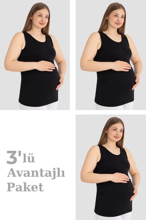 Kıyafet Kadın İç Giyim Anne Ürünü Hamile Atlet Kalın Askılı Pamuklu Likralı Esnek Siyah 3'lü Paket