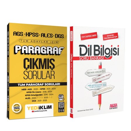 Yediiklim AGS KPSS ALES DGS Tüm Adaylar İçin Paragraf Çıkmış Sorular ve AKM Dil Bilgisi Soru Bankası Seti 2 Kitap