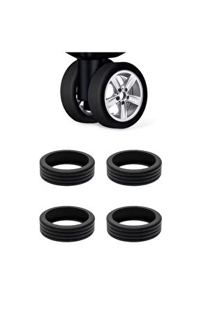 Silikon Aşınmaya Dayanıklı Ses Önleyici Bavul Tekerlek Kılıfı Düz Kalıp-AL4548 4 Adet Siyah